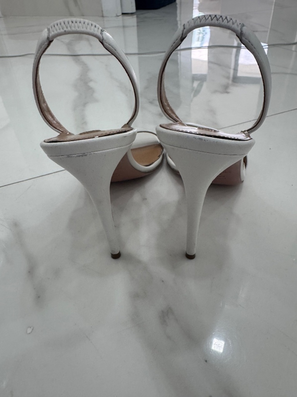 Aquazzura White Leather Slingback Heels | Size 38 | Made in Italy - Picture 2 of 4
